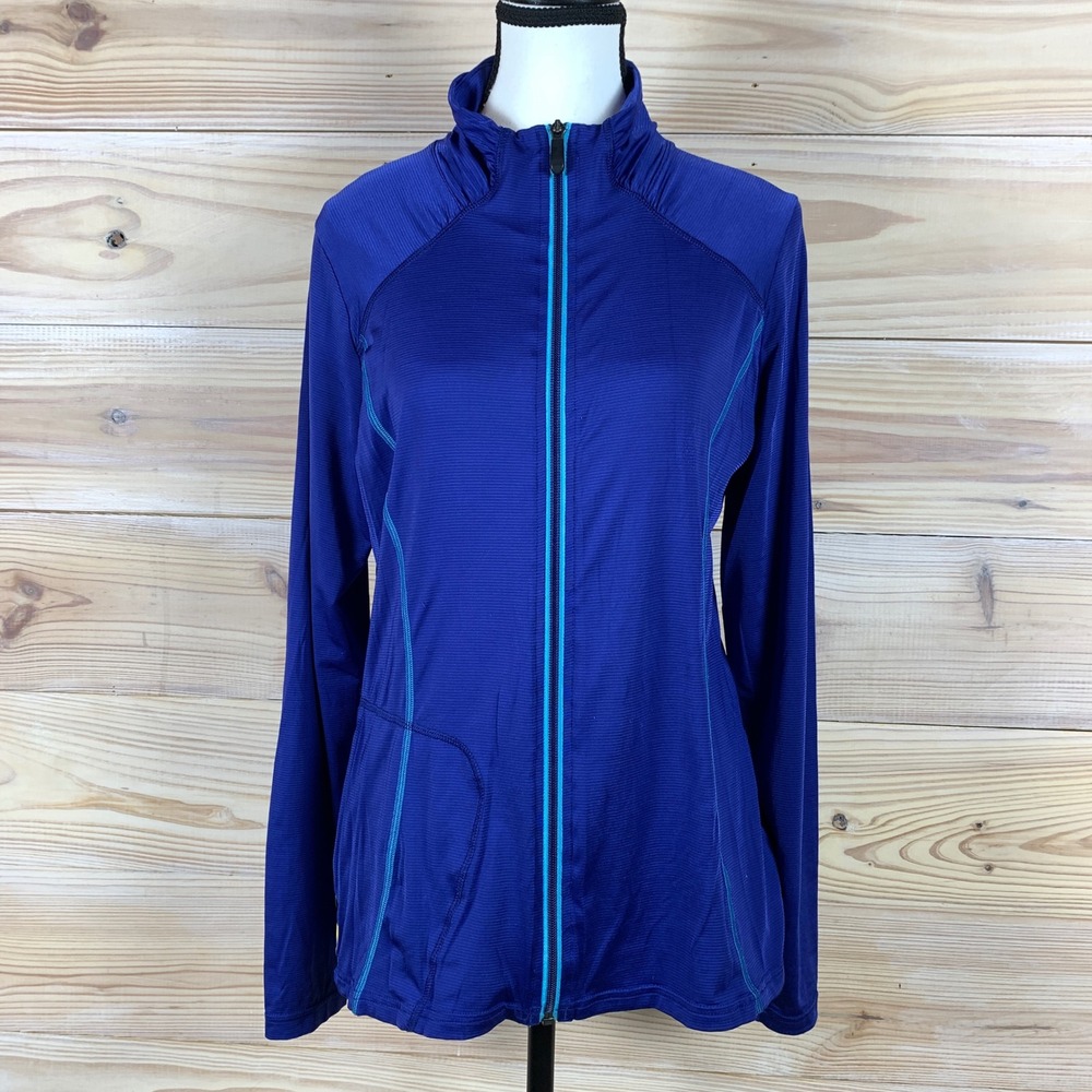 Lole Jacket Womens L Blue Full Zip Mock Neck Ribbed Athletic Activewear
